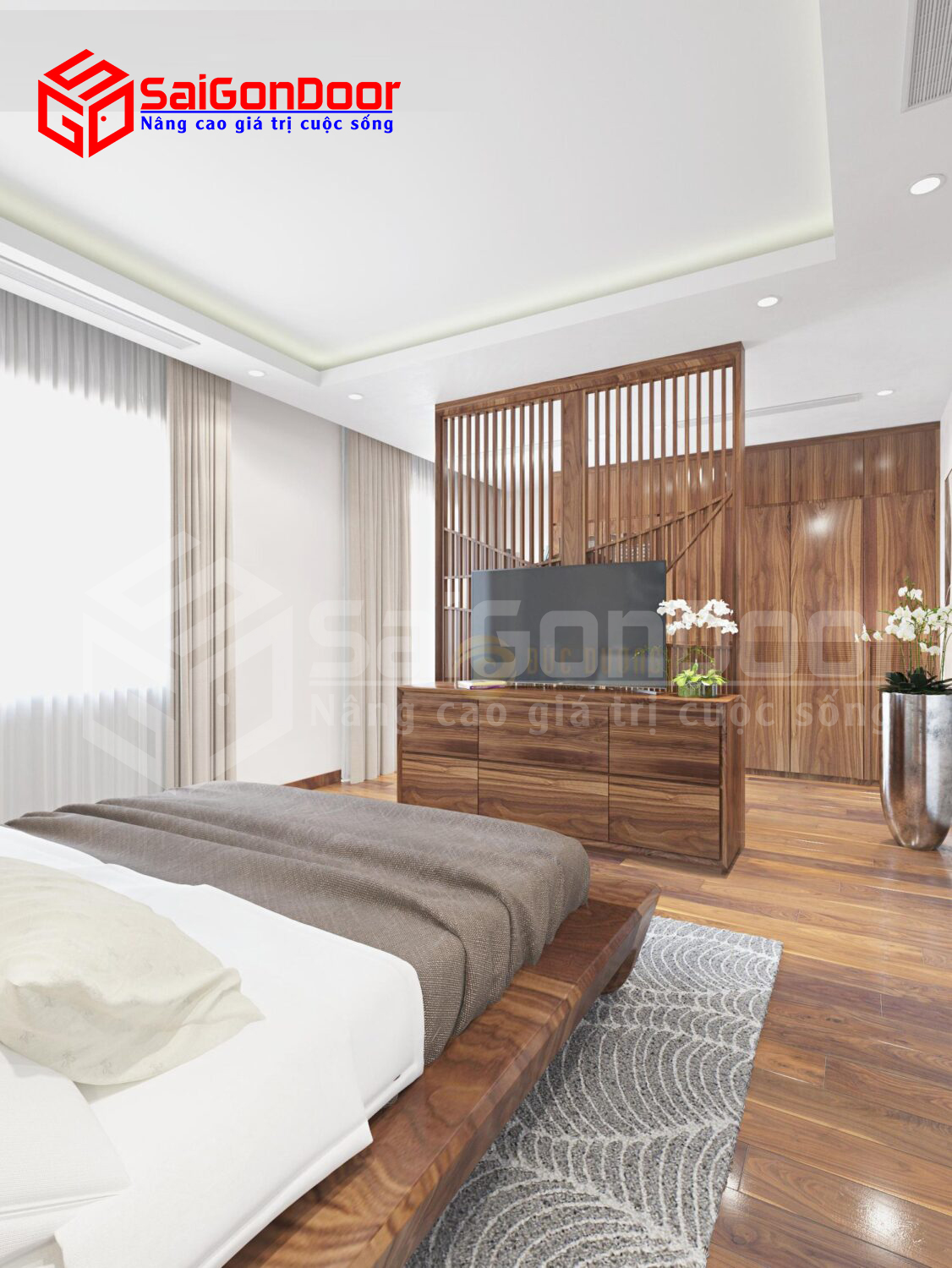 Kệ tivi phòng ngủ được làm từ gỗ